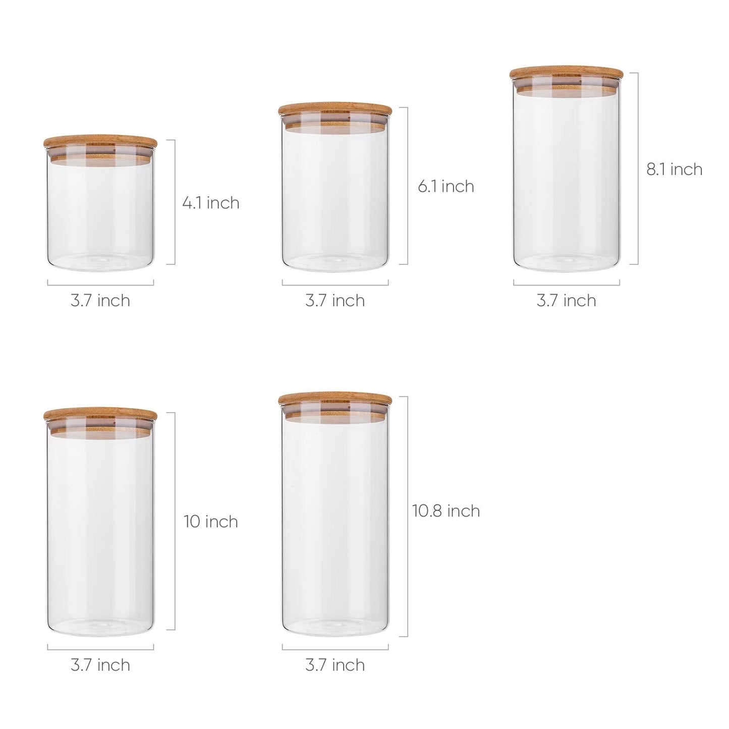 Glass Food Storage Containers, Food Jars with Bamboo Wooden Lids - Set
